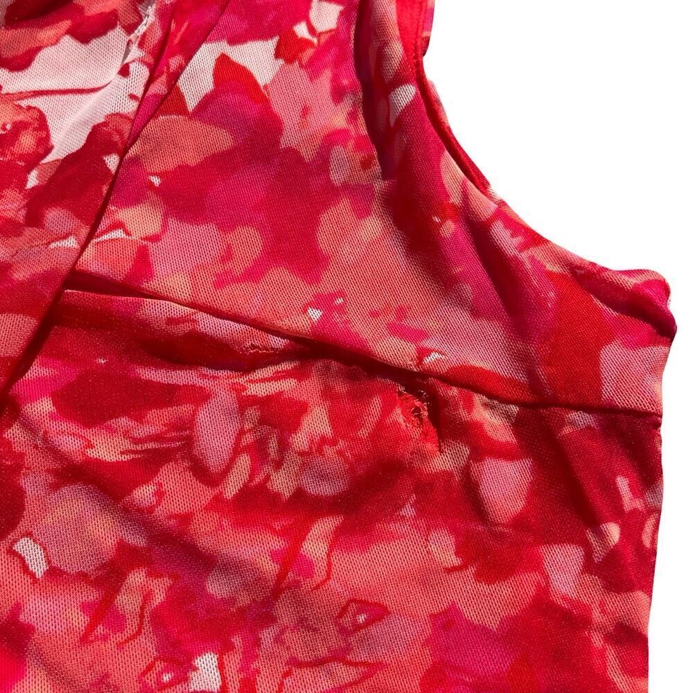 Tahari Red Floral Abstract Print Twist Front Sleeveless Top - Size XS - Picture 6 of 9